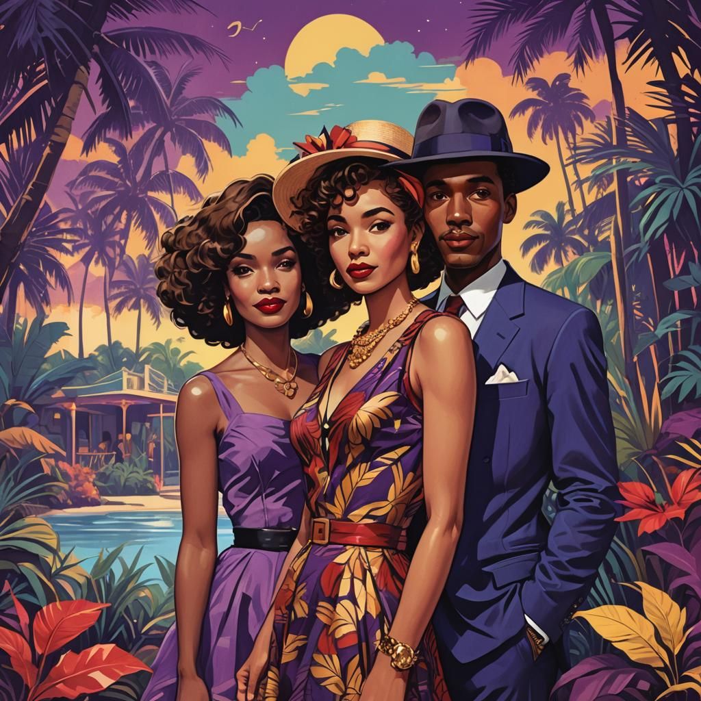 Retro Album Cover Art with Tropical Theme