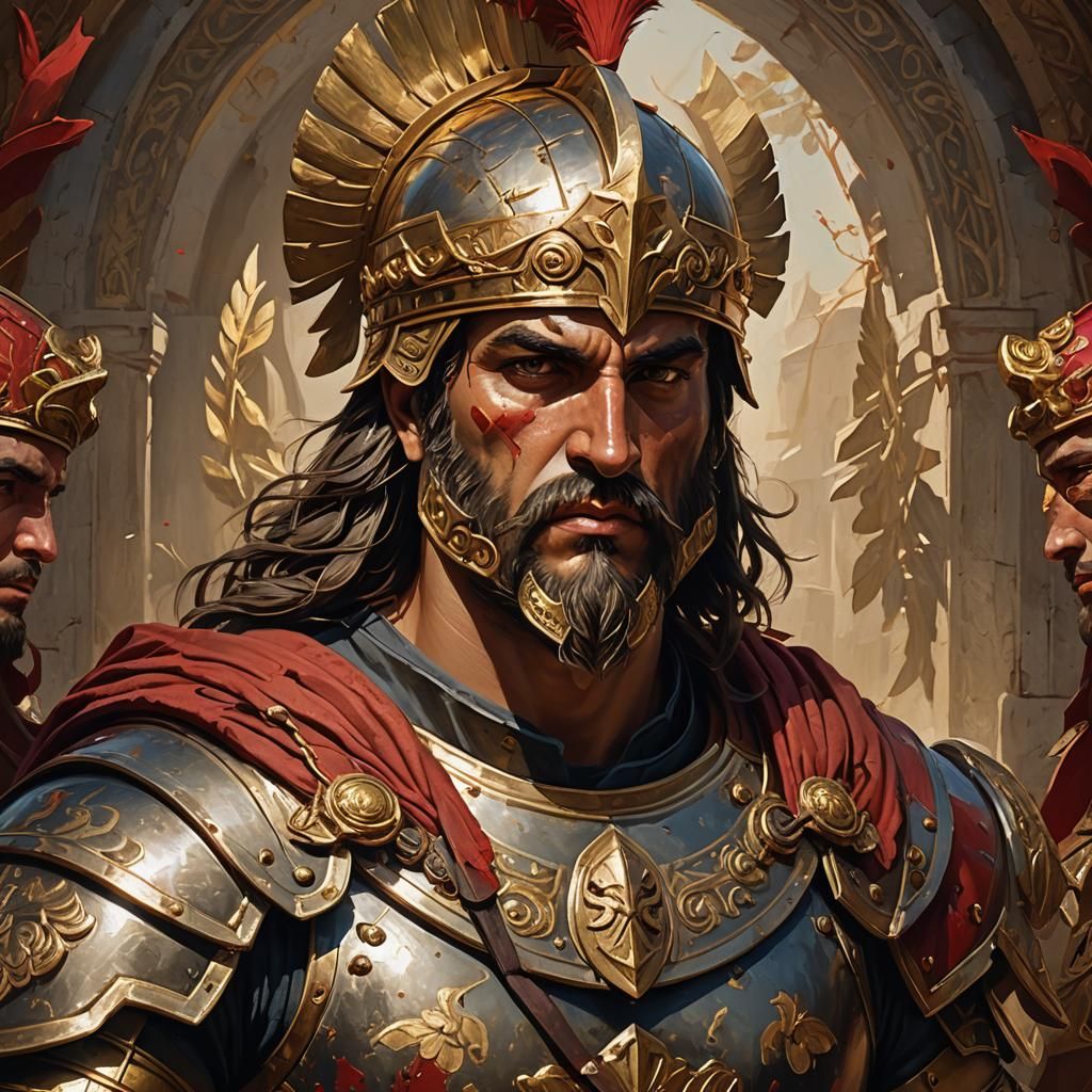 Regal Greek Warrior with Red Helmet, Detailed Armor