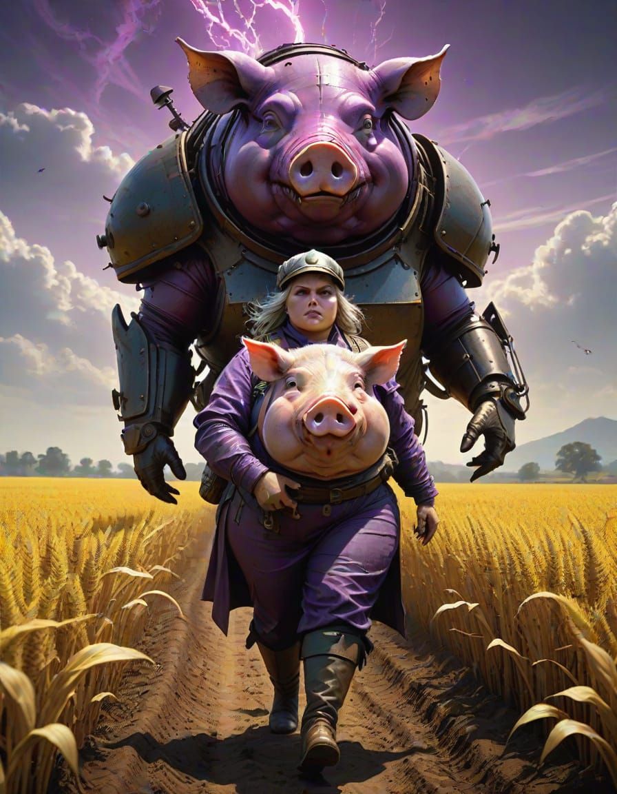 Dark Fantasy Farmer with Pig Head Sowing Seeds