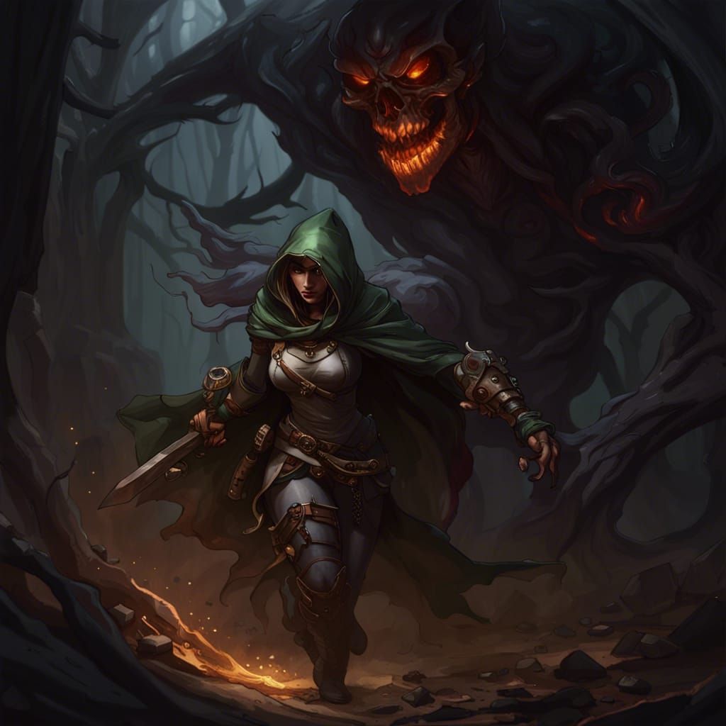 Undead Shadow Attack on Rogue: Dark Fantasy Art