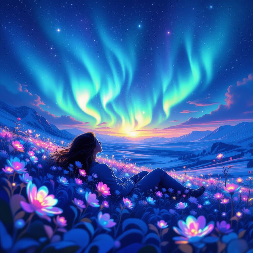 Dreaming in an Aurora-lit Surreal Landscape
