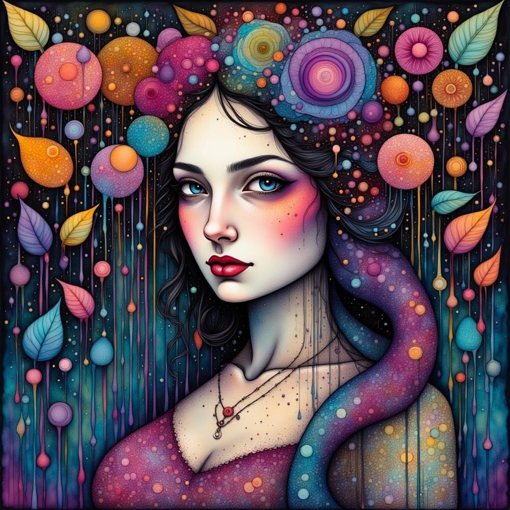 Rainbow Mermaid in Liquid Ink Textile Art