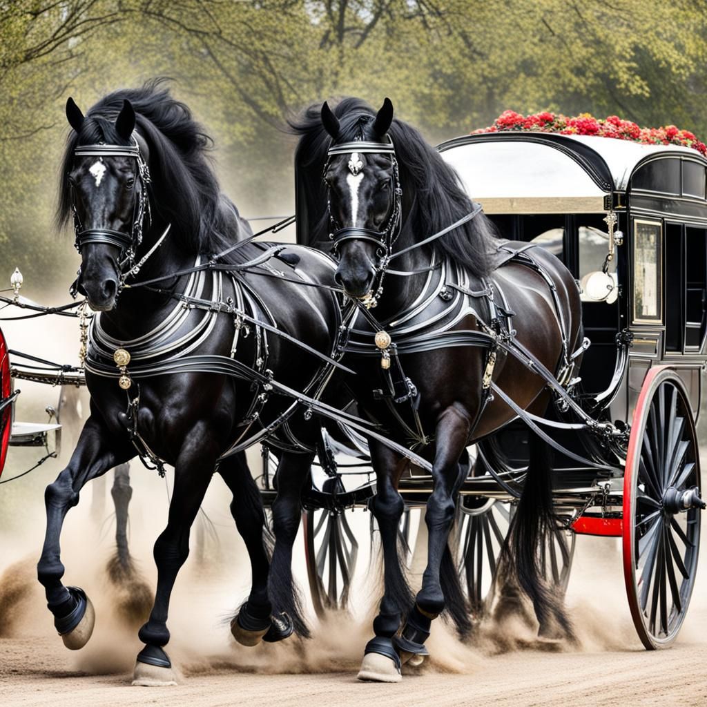 Friesian Horse Pulling Carriage