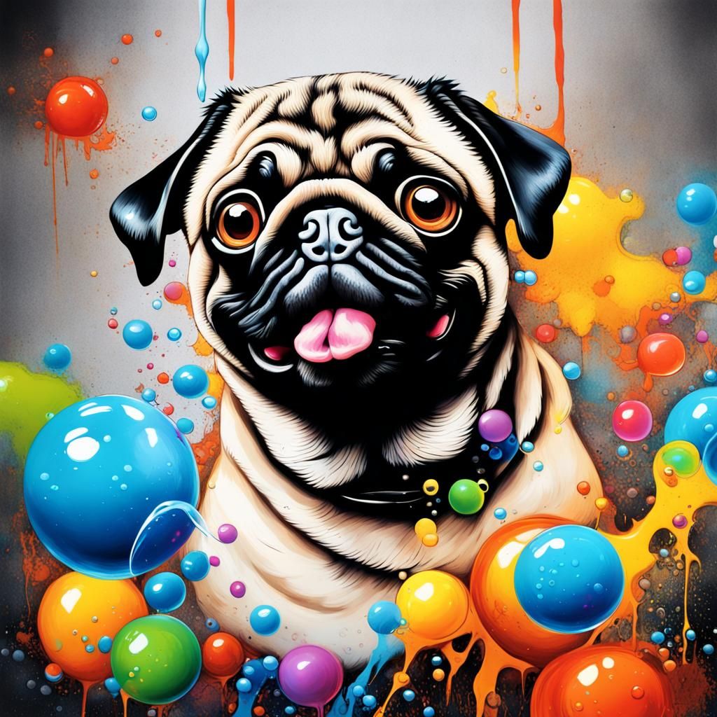 Pug Dog in Graffiti Bubble Art