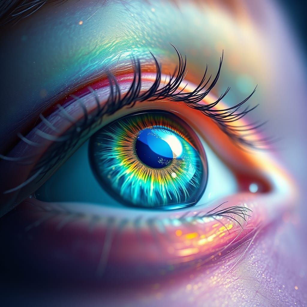 Iridescent Eye Reflecting Earth, Futuristic Concept Art