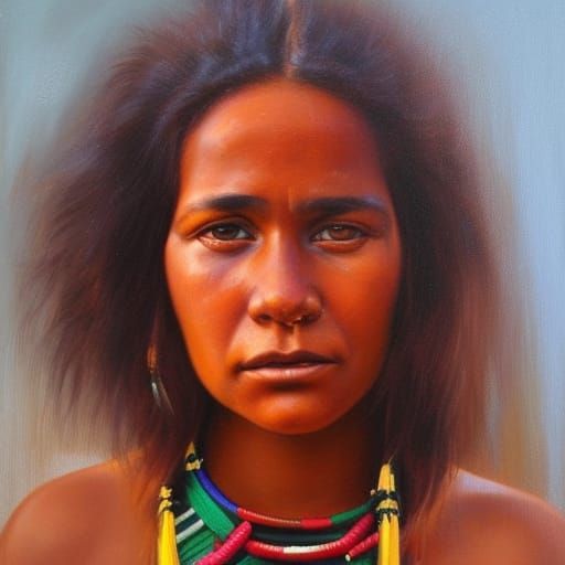 Aboriginal Woman Portrait in Oil Painting Style