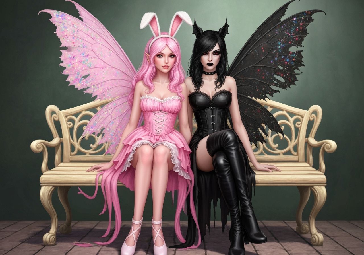 Opposite Fairies on a Bench