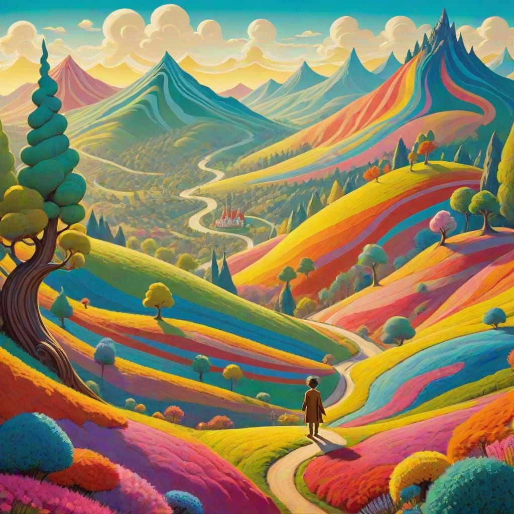 Frodo in a Whimsical Dr. Seuss Landscape