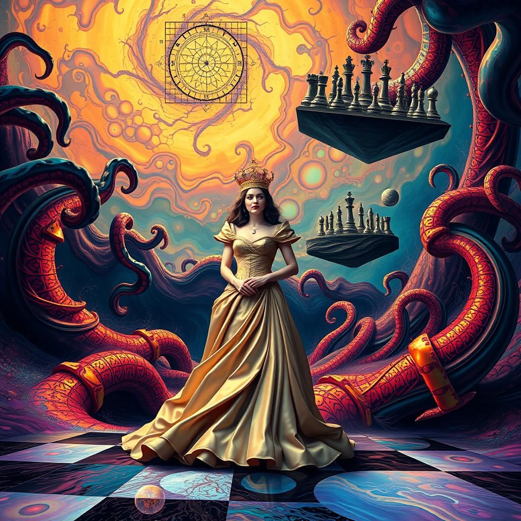 Chess Queen in Surrealist Dreamscape, a Digital Rendering