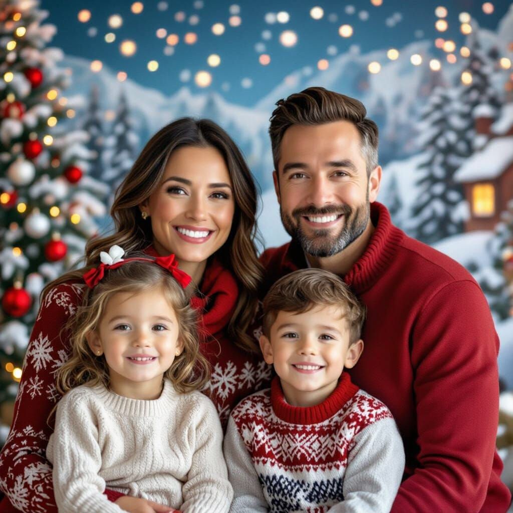 Awkwardly Posed Family Christmas Card Photo