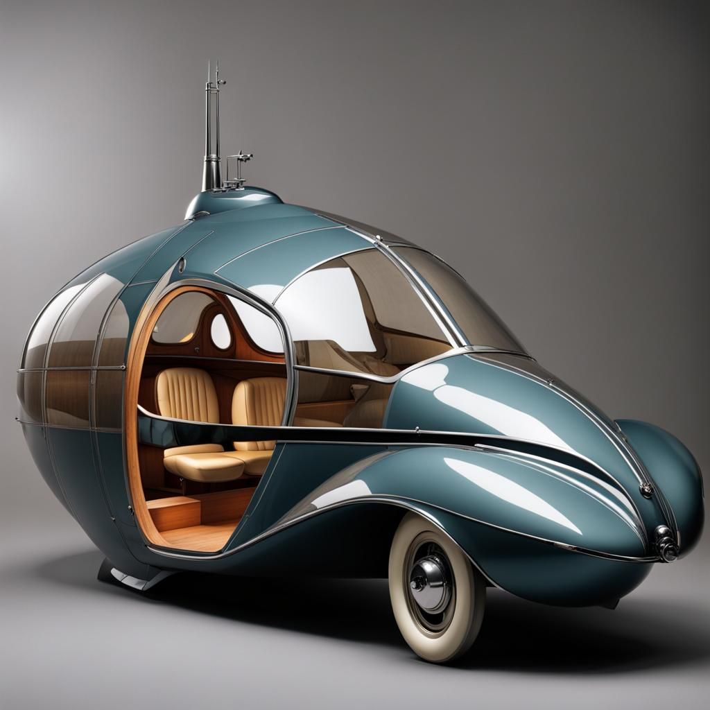Retro Aerodynamic Car in Jules Verne Style