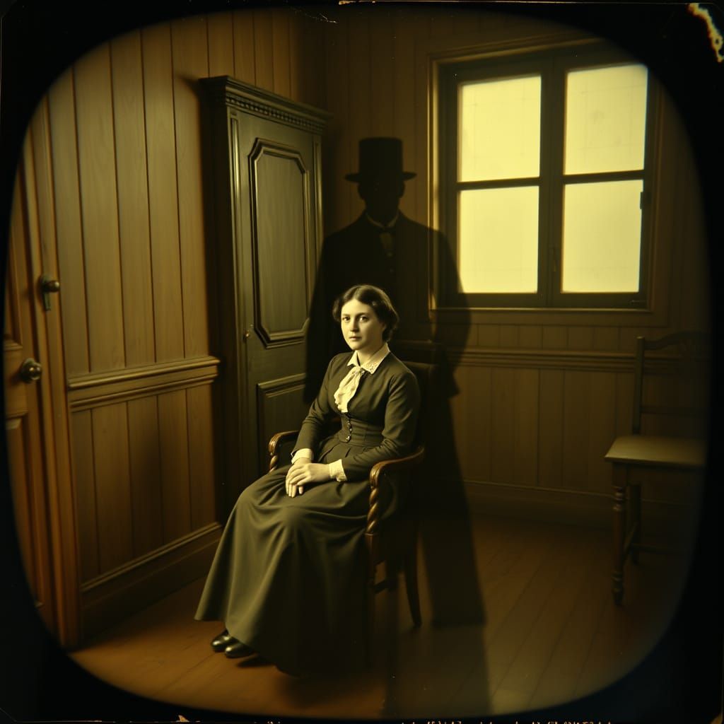 Camera Obscura Photo of Victorian Woman and Ghost