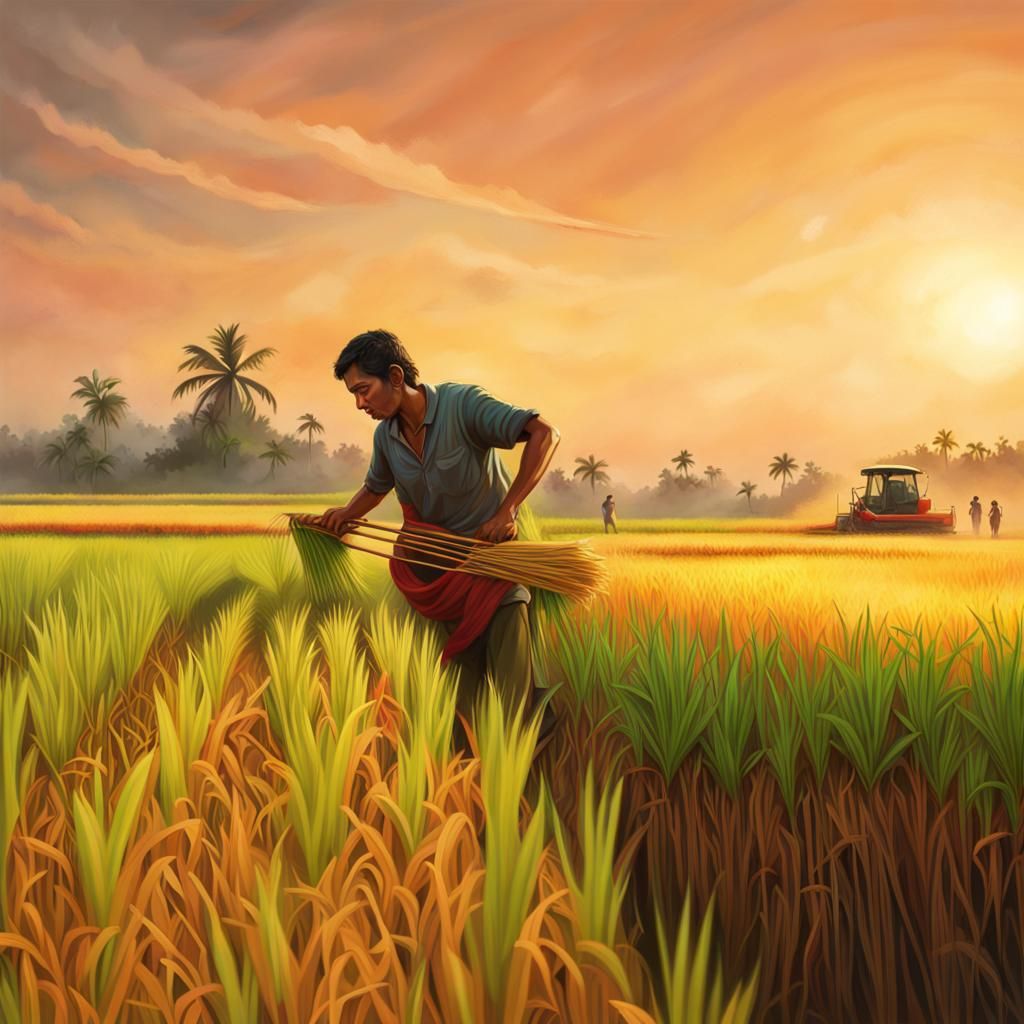 Harvesting Rice Fields in Bangladesh: Hyperrealistic Splash ...