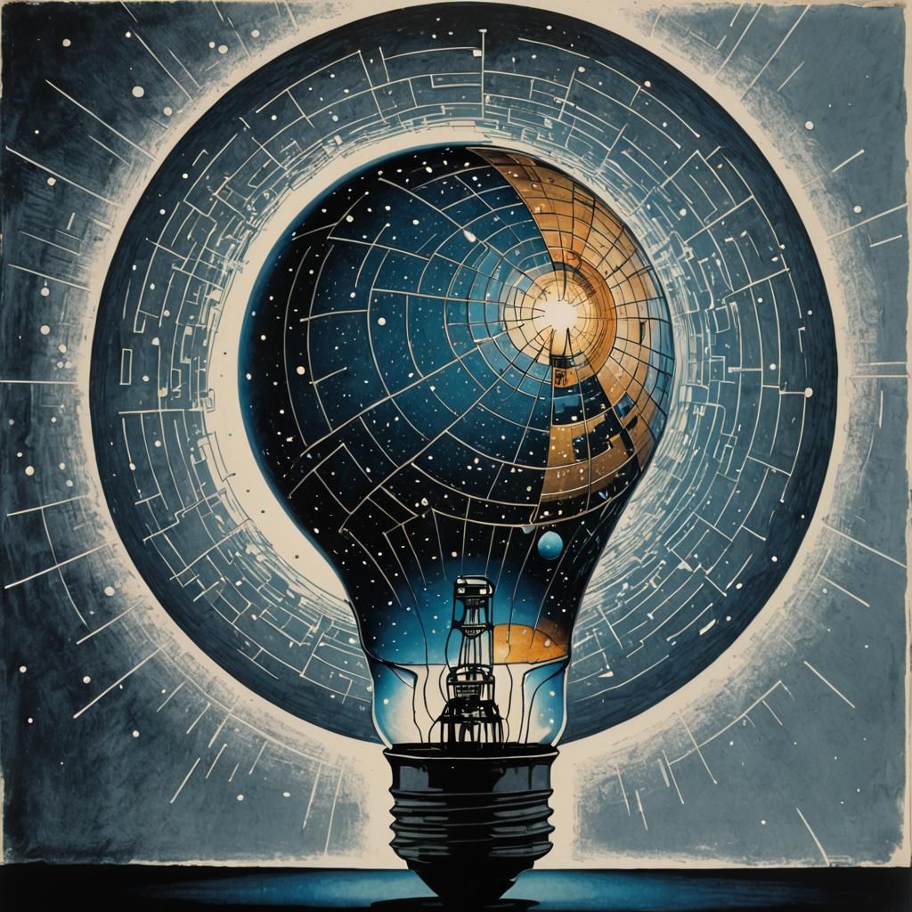 Universe Inside Lightbulb: Vivid Abstract Screen Print