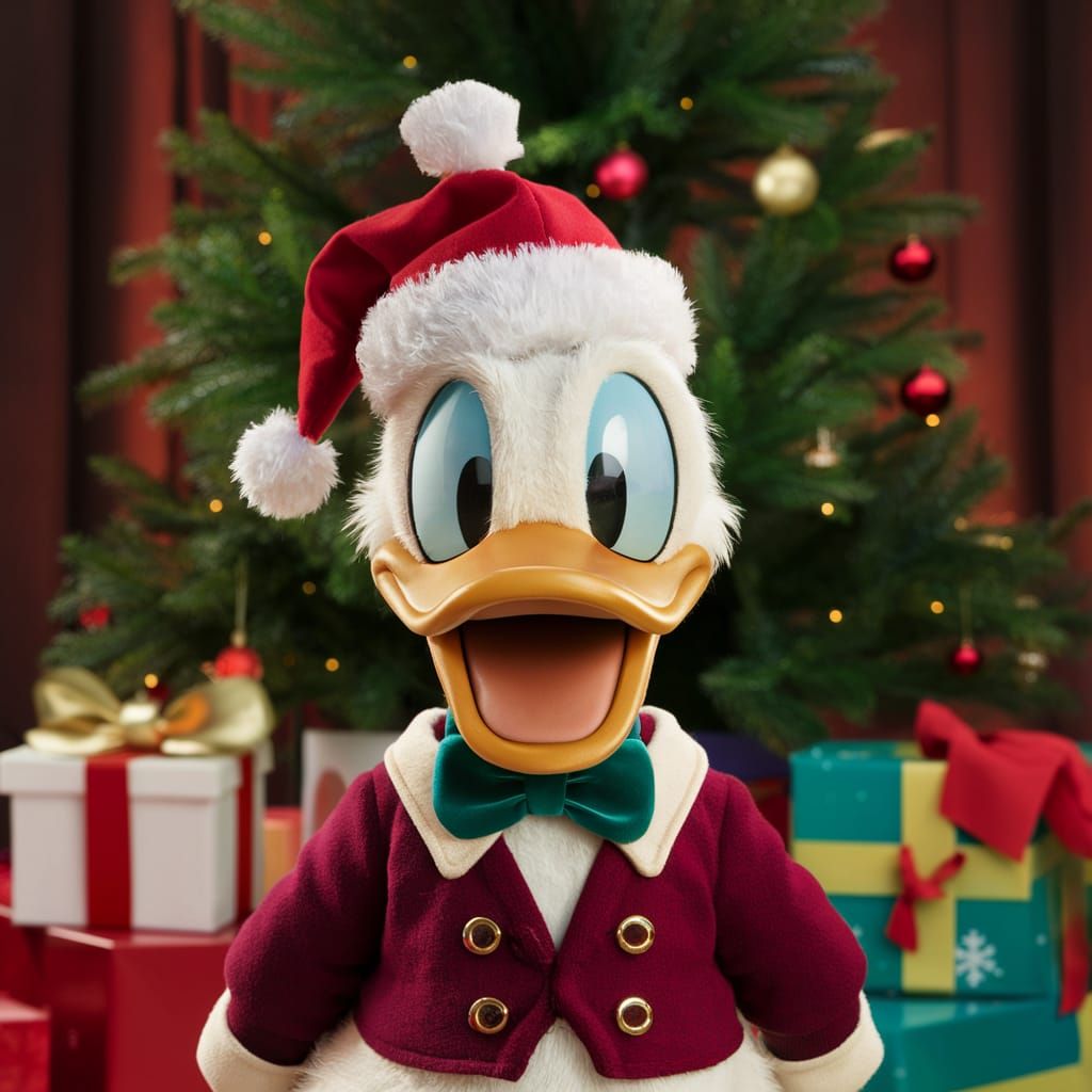 Donald Duck Celebrates Christmas with Gifts