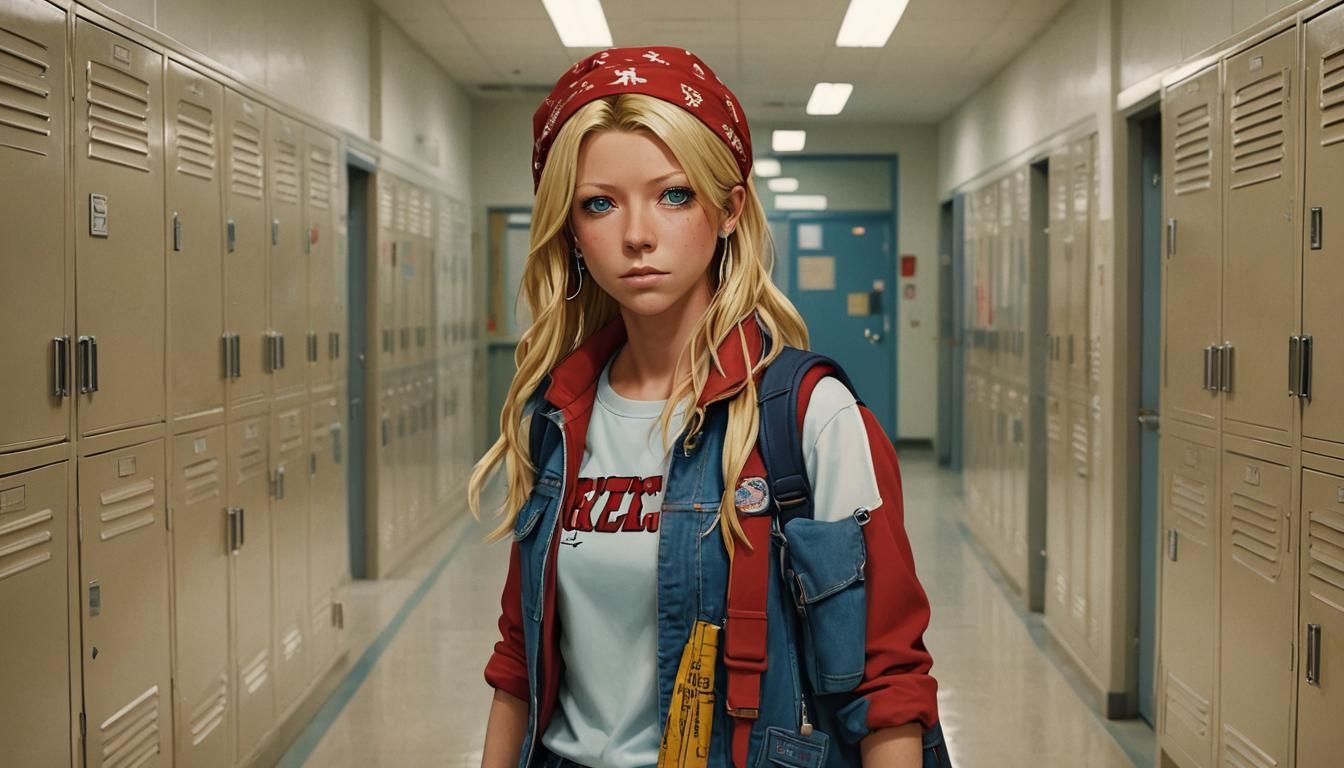 Anime Style 3D Art of Girl in School Hallway