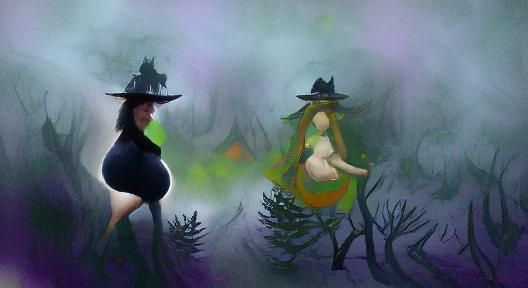Pregnant Witch in Foggy Forest