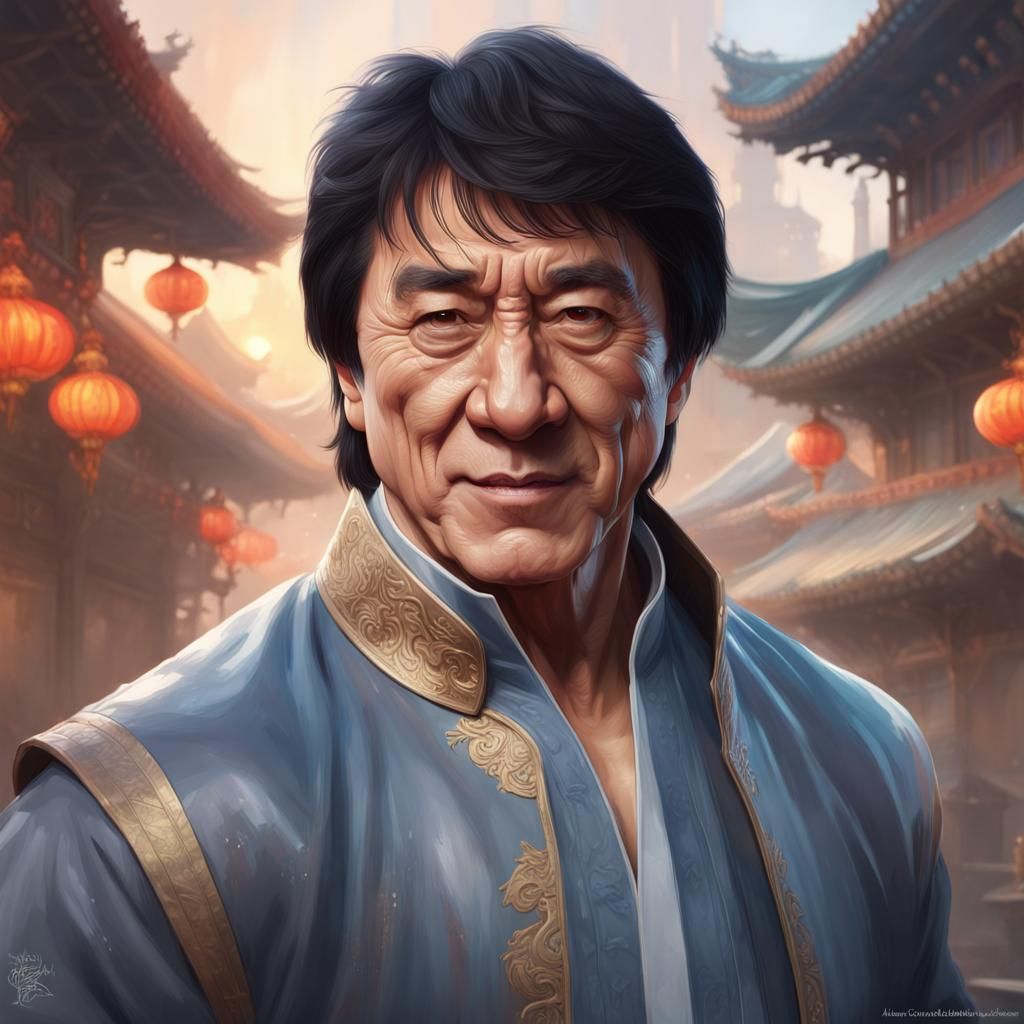 Jackie Chan head and shoulders portrait, 8k resolution concept art portrait by Greg Rutkowski, Artgerm, WLOP, Alphonse M...