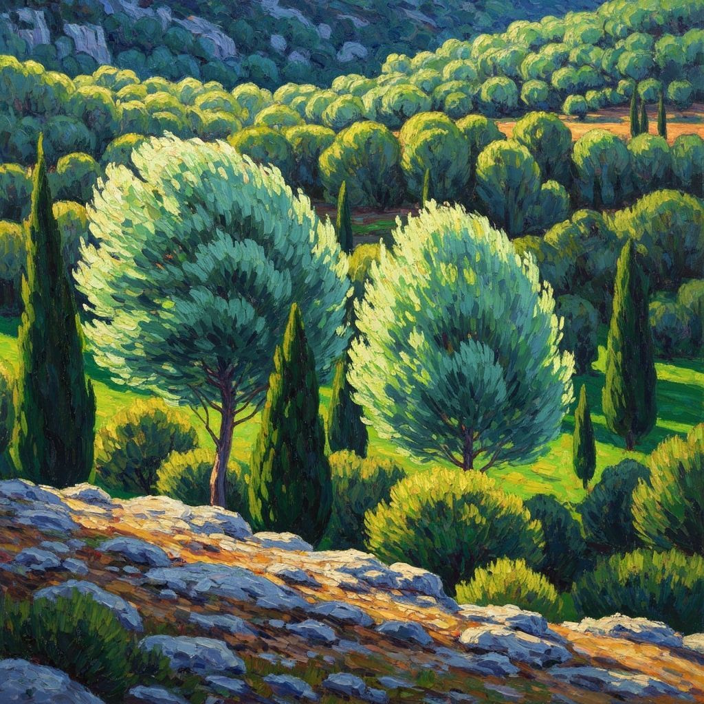 Golden Hour Provence Valley Landscape Oil Painting