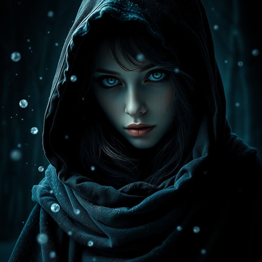 Ethereal Figure in a Snowy, Moonlit Scene