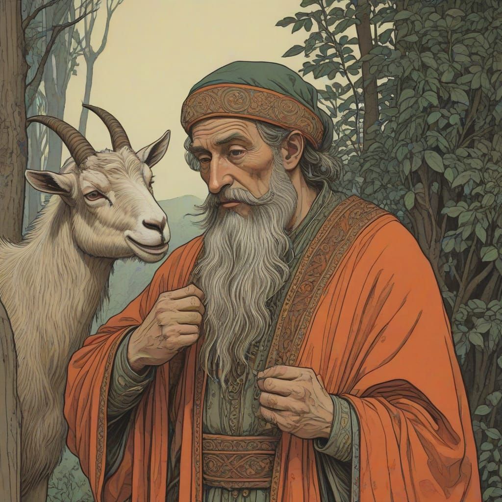 Goat Chuckles in Bilibin and Rothko Style