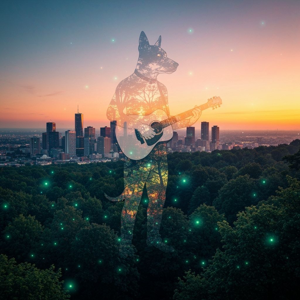 Bioluminescent City and Forest Double Exposure Art