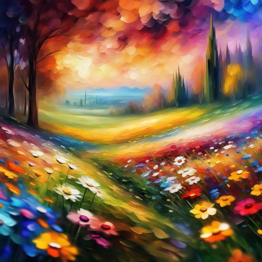 Art Deco Flower Meadow in Sci-Fi Futurism