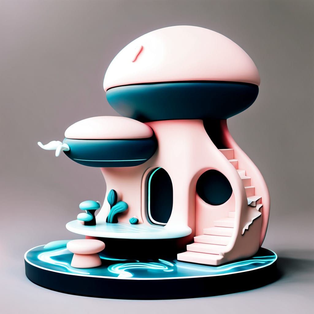 Neon Cosmic Cityscape in Vibrant Ceramic Style