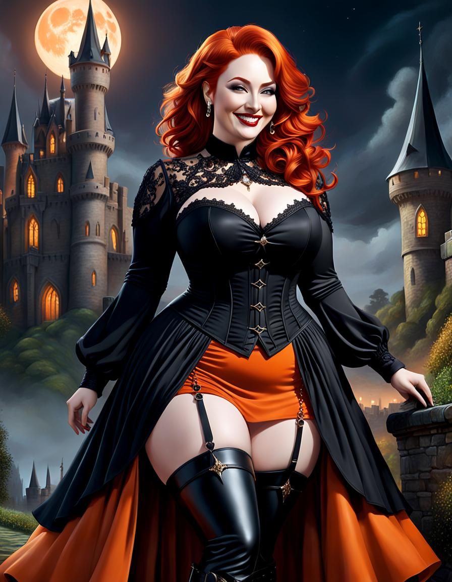 Gothic Vampire Princess in Mystical Castle Landscape