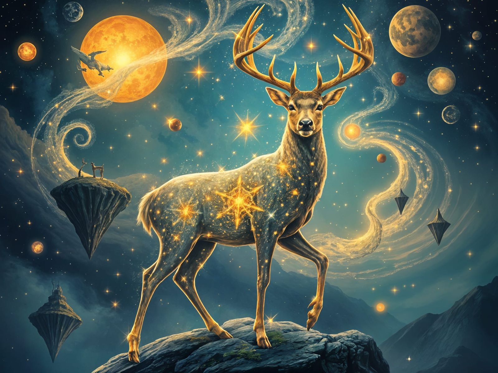Cosmic Stardust Deer in Dreamlike Fantasy World