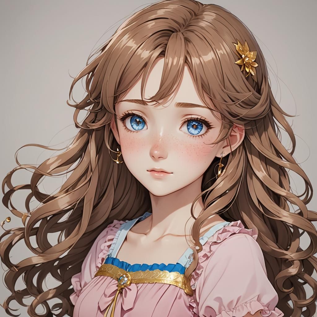 Anime Girl with Light Brown Hair and Freckles