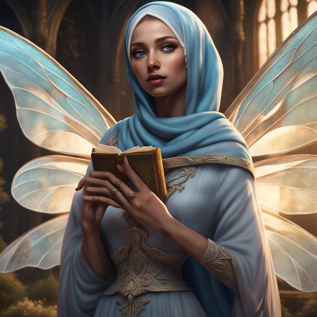 Fairies with Moth Wings Clutching a Book