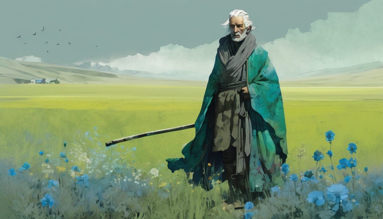 Ethereal Wanderer Amidst Vibrant Blooms