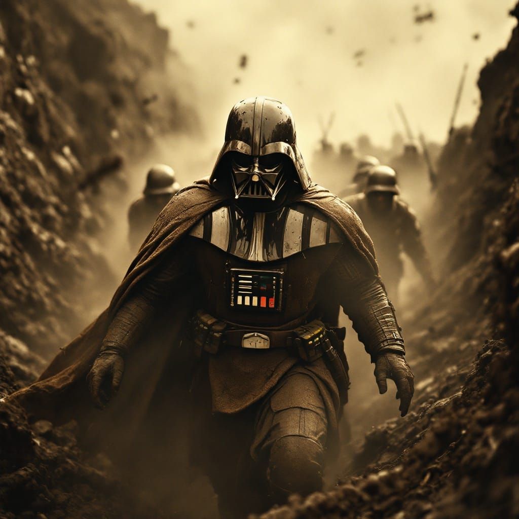 Darth Vader in Faded WWI Trenches