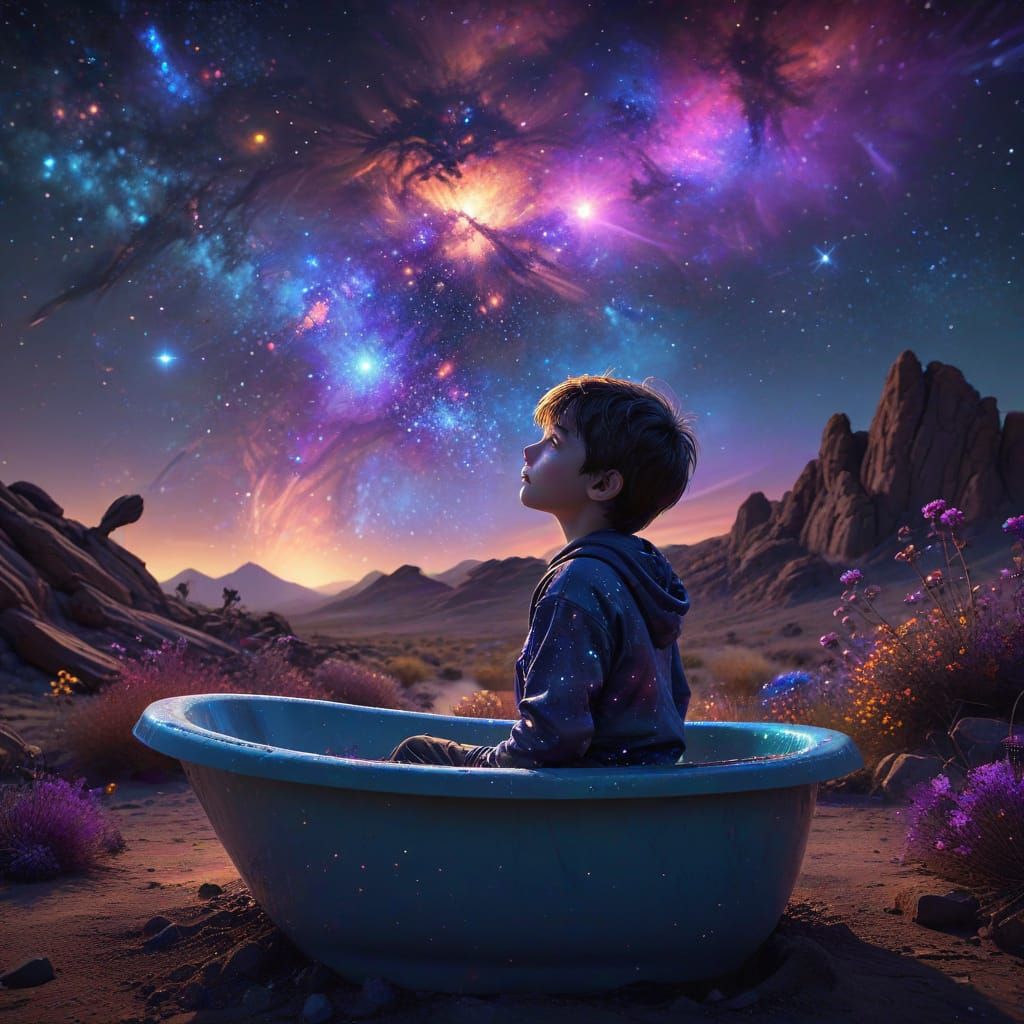 Stellar Dreamscape on a Weathered Wall Mural in a Cyberpunk ...