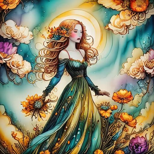 Alcohol-Ink Floral Bouquet Under a Sunny Sky