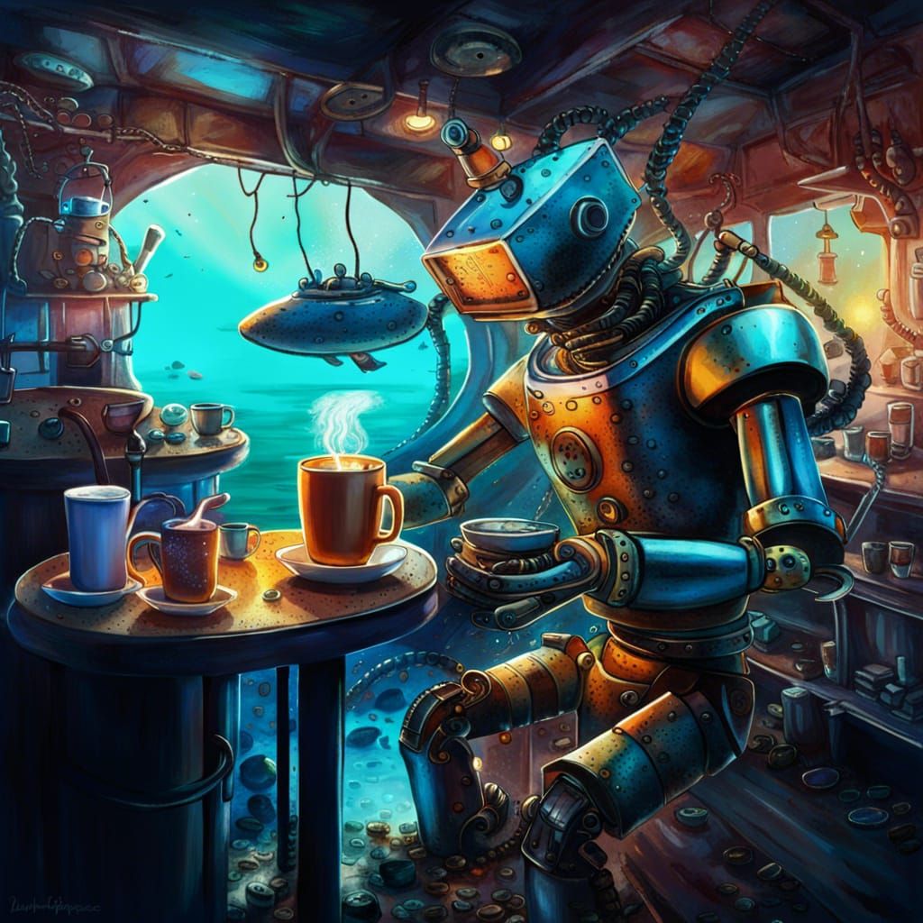 Underwater Robot Barista Brewing Coffee
