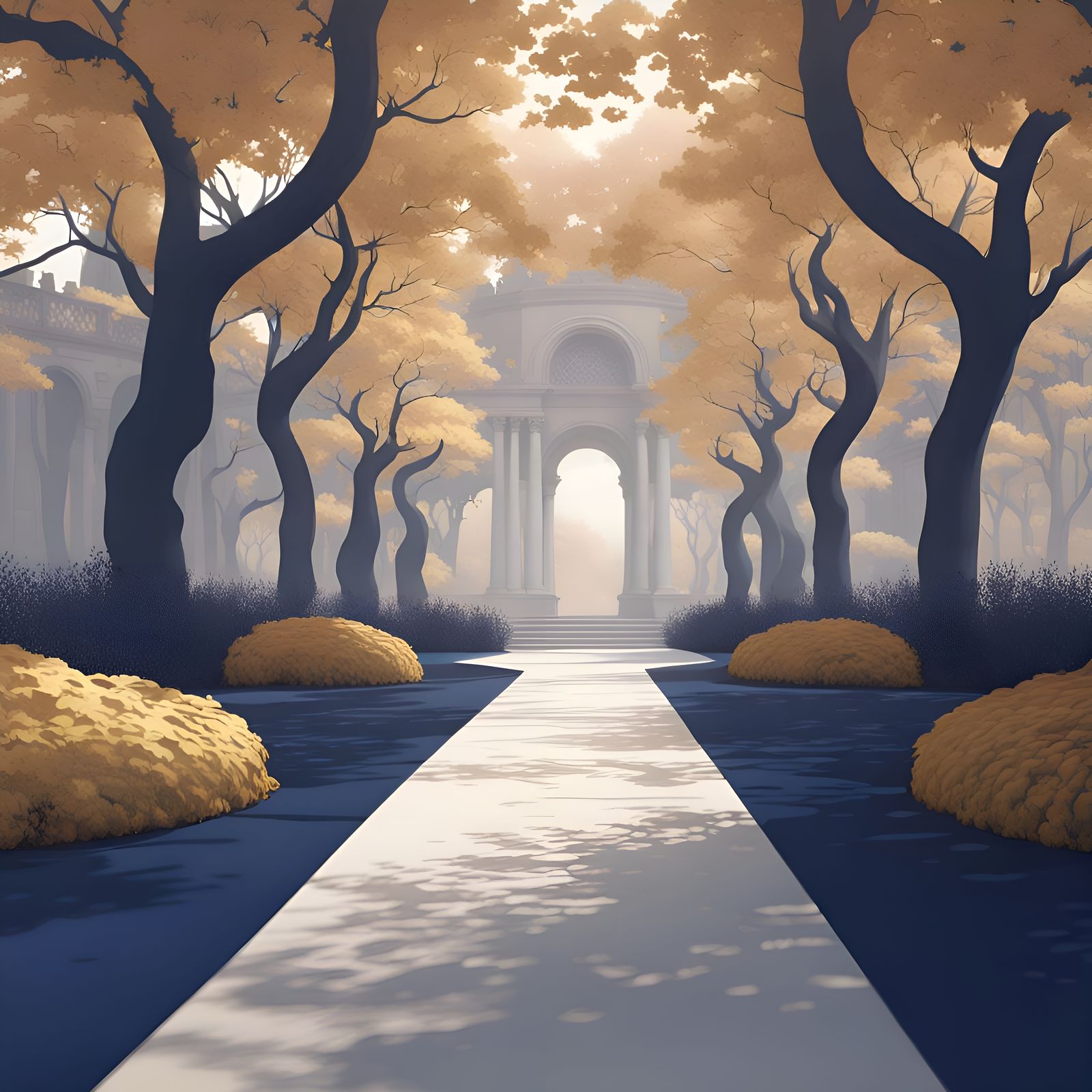 Palladian Garden Pathway: Stylized Double Exposure Illustrat...