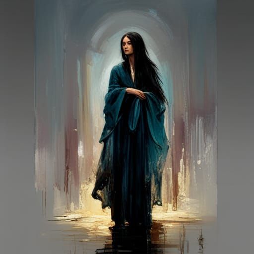 Ethnic Woman in Dark Robe: Tarot Style Painting