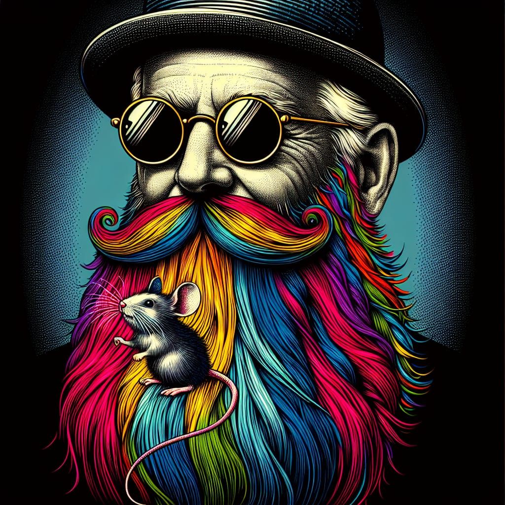 Man with Rainbow Beard and Mouse, Psychedelic Art