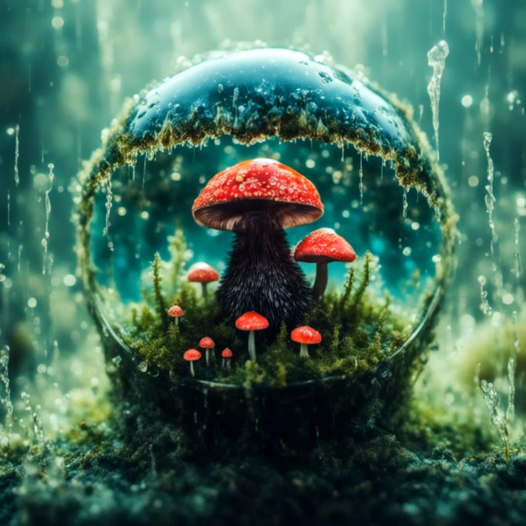 Ferrofluid Mushroom Bear with Cosmic Moss