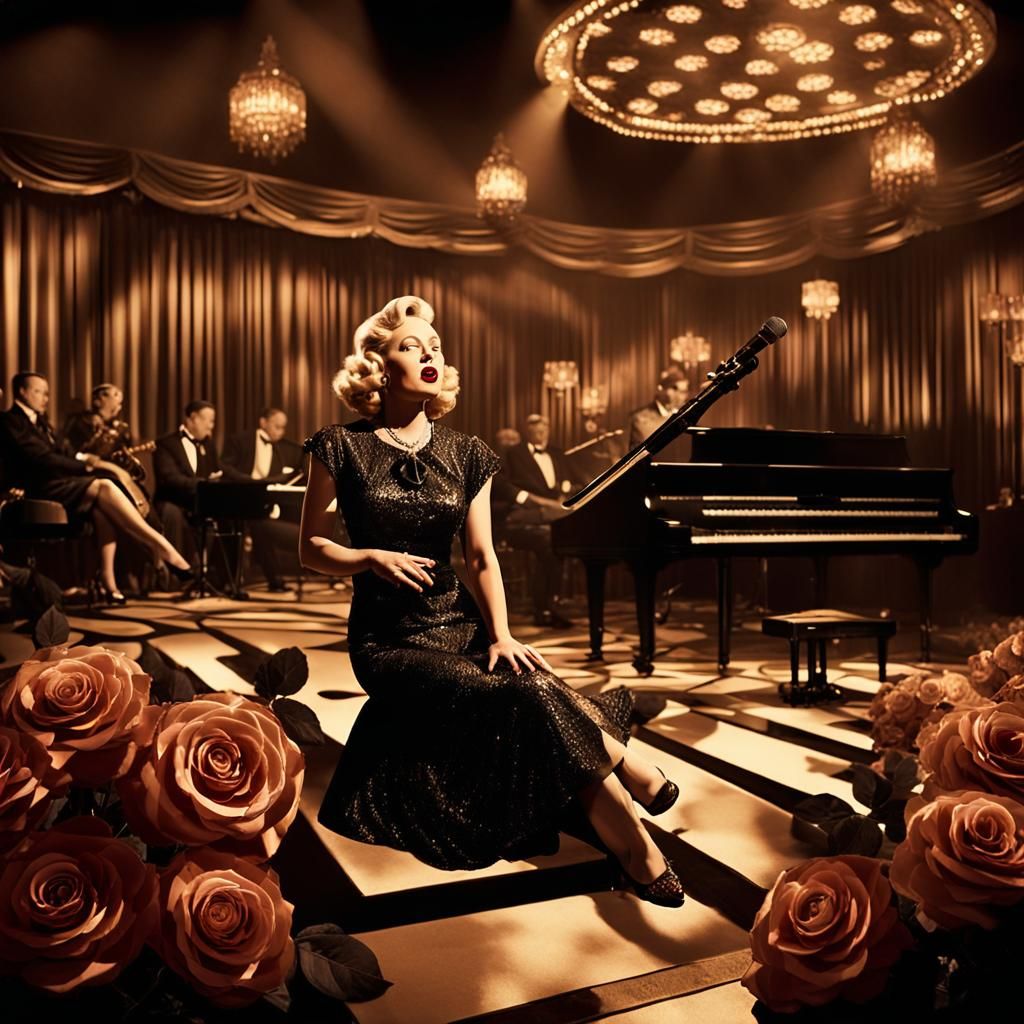 Vintage Glamour Jazz Club Scene in Film Noir Style