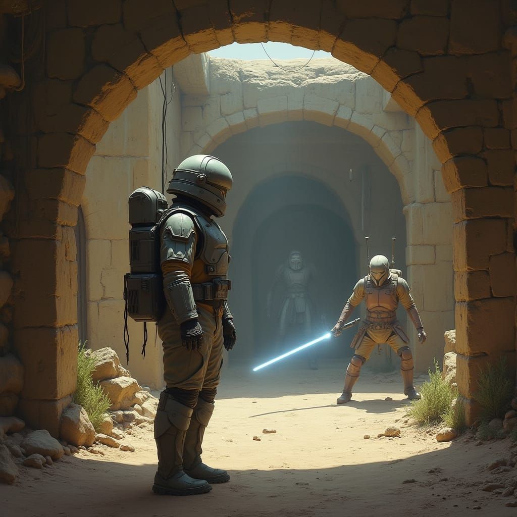 Cantina Scene with Spacesuit Figure in Retro Sci-Fi Style