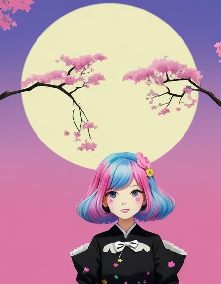 Rainbow Maple Scene in Anime Ink Splatter Style