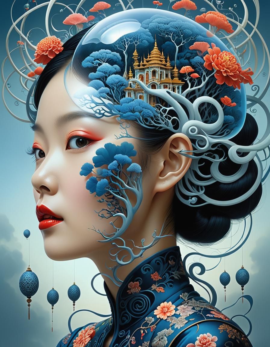 Surreal Regal Fantasy Brainscape Double Exposure