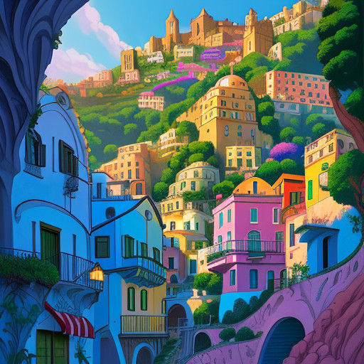 Vibrant Amalfi Coast Fantasy Landscape