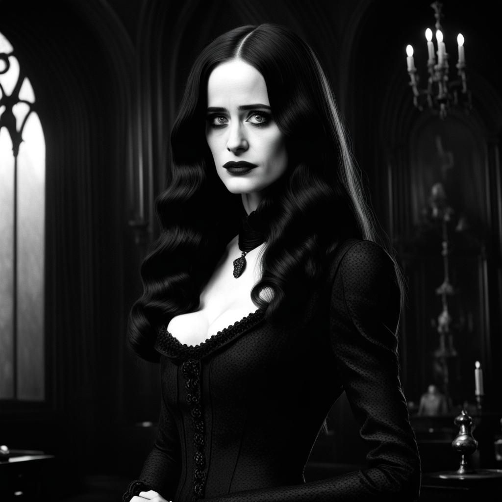Eva Green in Dark Surreal Monochromatic Horror Style