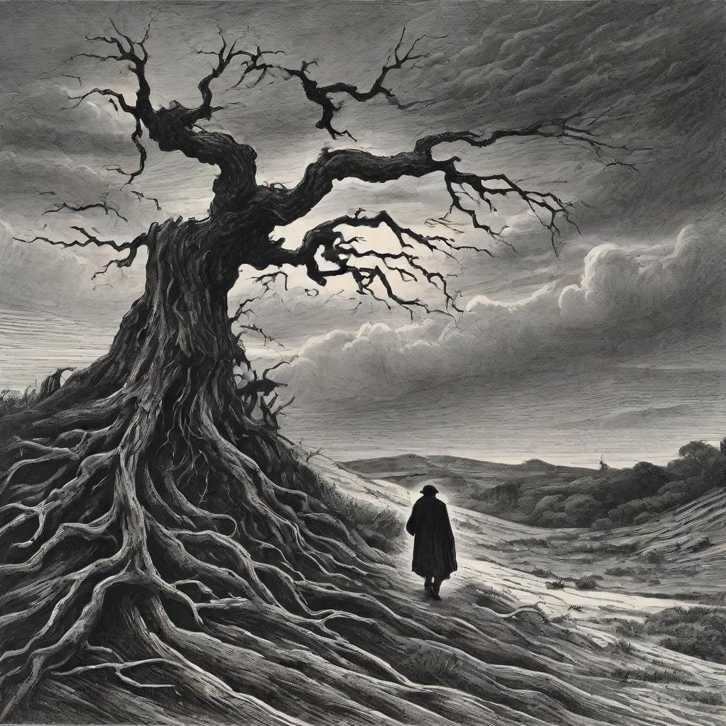Dark Fantasy Figure in Stormy Landscape
