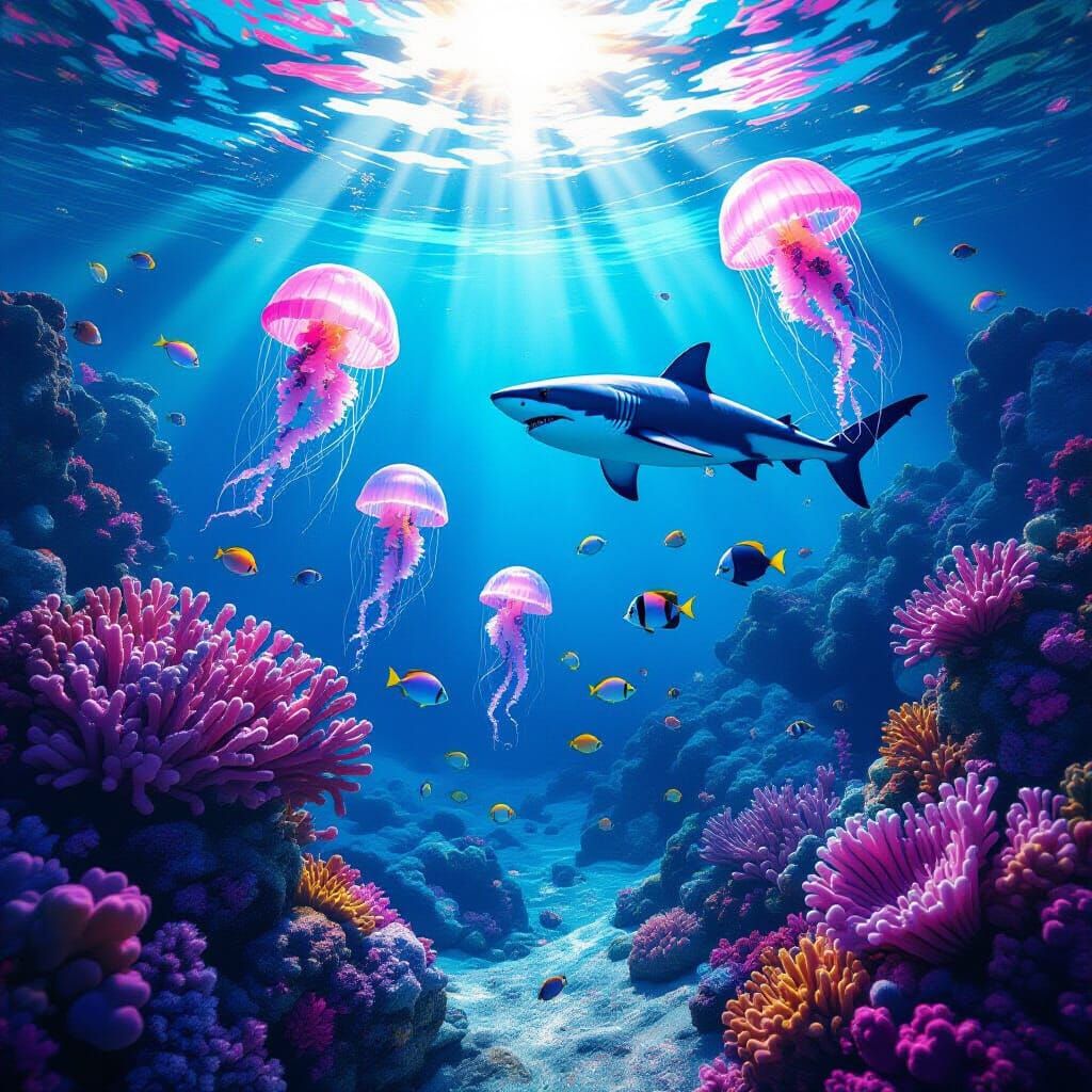 Vibrant 3D Seabed Scene in Graffiti Art Style