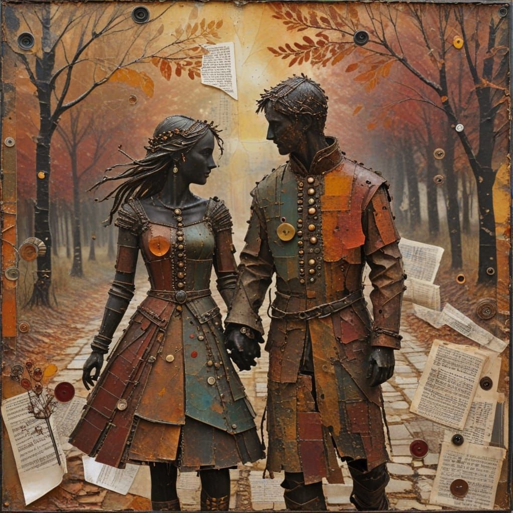 Grunge Autumn Portrait of Medieval Couple